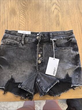 NWT VERVET BY FLYING MONKEY Washed Black Distressed Button-Front Jean Shorts